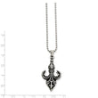 Stainless Steel Antiqued & Polished Fleur de lis Necklace