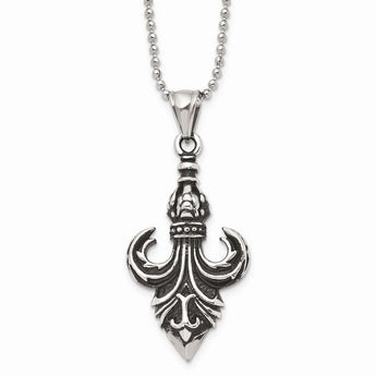 Stainless Steel Antiqued & Polished Fleur de lis Necklace