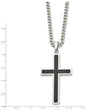 Stainless Steel Polished w/Black Carbon Fiber Cross 24in Necklace