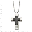 Stainless Steel Brushed & Polished w/Black CarbonFiber Inlay Cross Necklace
