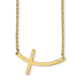 Stainless Steel Yellow IP-plated Sideways Cross 18in Necklace