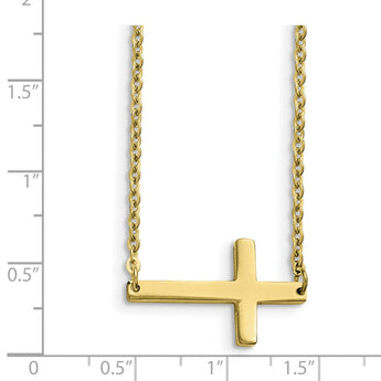 Stainless Steel Yellow IP-plated Sideways Cross 18in Necklace