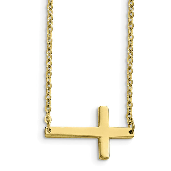 Stainless Steel Yellow IP-plated Sideways Cross 18in Necklace