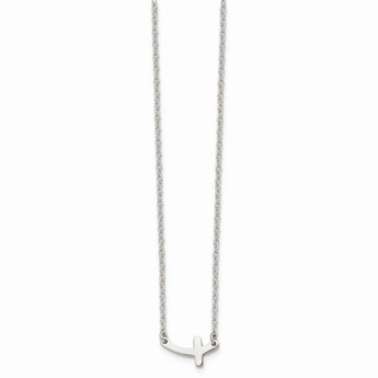 Stainless Steel Polished Sideways Cross 18in Necklace