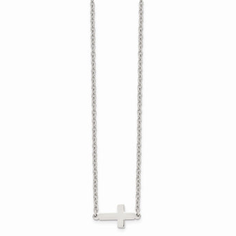 Stainless Steel Polished Sideways Cross 18in Necklace