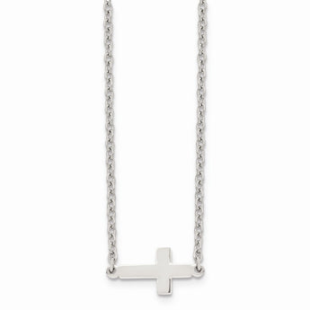 Stainless Steel Polished Sideways Cross 18in Necklace