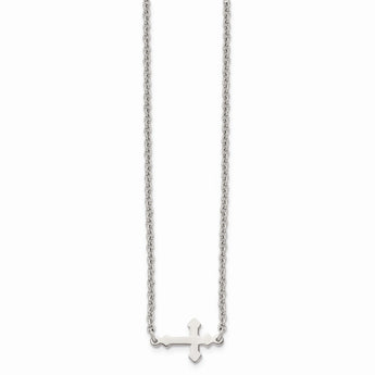 Stainless Steel Polished Sideways Cross 18in Necklace