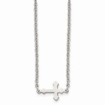 Stainless Steel Polished Sideways Cross 18in Necklace