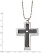 Stainless Steel Blk Carbon Fiber Inlay .01ct. Diamond Accent Cross Necklace