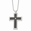 Stainless Steel Blk Carbon Fiber Inlay .01ct. Diamond Accent Cross Necklace