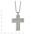 Stainless Steel Polished w/Grey Carbon Fiber Inlay Cross 24in Necklace
