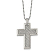Stainless Steel Polished w/Grey Carbon Fiber Inlay Cross 24in Necklace