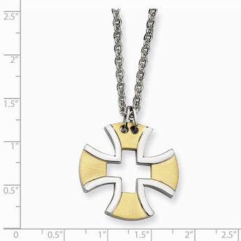 Stainless Steel Yellow IP-plated Cross 18in Necklace