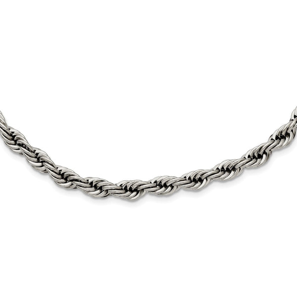 Stainless Steel Polished 24in 6mm Rope Necklace