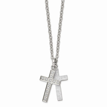 Stainless Steel Laser cut CZ Two Piece Cross Pendant Necklace