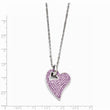 Stainless Steel Polished Light Purple Crystal Heart Pendant Necklace
