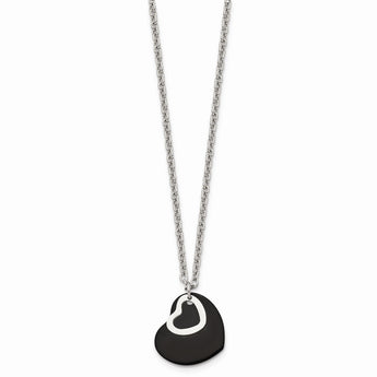 Stainless Steel Polished & Black IP-plated Heart Necklace