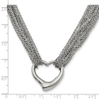 Stainless Steel Multi Strand Polished Heart Toggle Necklace