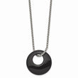 Stainless Steel Black Onyx Large Circular Polished Necklace