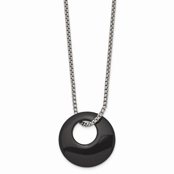 Stainless Steel Black Onyx Large Circular Polished Necklace