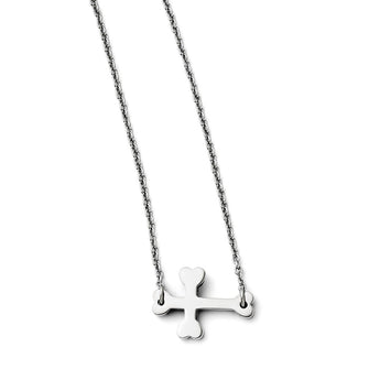 Stainless Steel Polished Sideways Cross Necklace