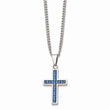 Stainless Steel Blue Carbon Fiber Inlay Polished Small Cross Necklace