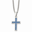 Stainless Steel Blue Carbon Fiber Inlay Polished Small Cross Necklace