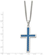 Stainless Steel Blue Carbon Fiber Inlay Polished Large Cross Necklace