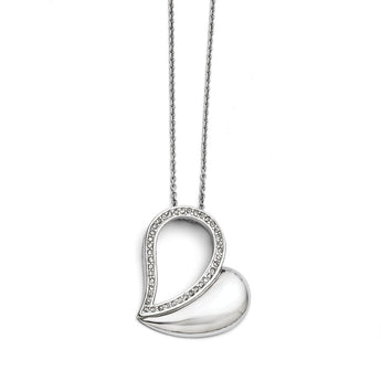 Stainless Steel Polished Heart with Crystals Necklace