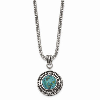 Stainless Steel Imitation Turquoise/Antiqued with 2in ext. Necklace