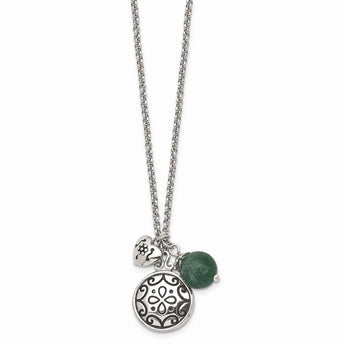 Stainless Steel Antiqued with 2in extension Synthetic Jade Necklace