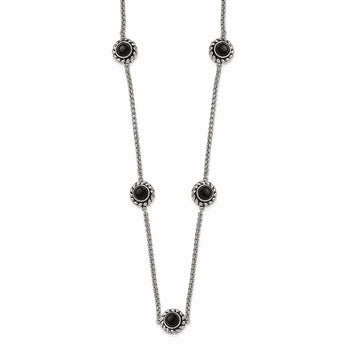 Stainless Steel CZ and Black Onyx Reversible with 3.5in extension Necklace