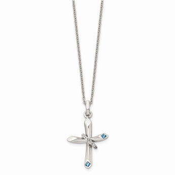 Stainless Steel Clear and Blue Crystal Cross Necklace