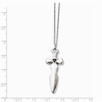 Stainless Steel Black CZ Sword Necklace