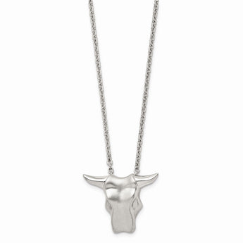 Stainless Steel Brushed Bull Head Necklace