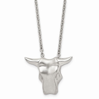 Stainless Steel Brushed Bull Head Necklace