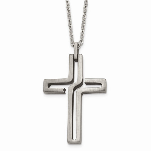 Stainless Steel Brushed Antiqued Cross Necklace