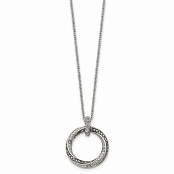 Stainless Steel Black/Clear CZ Antiqued Circle Necklace