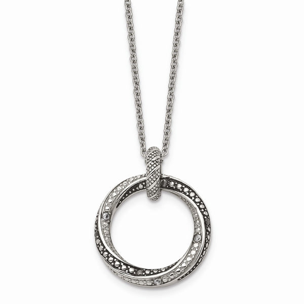 Stainless Steel Black/Clear CZ Antiqued Circle Necklace