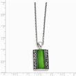 Stainless Steel Synthetic Jade Antiqued Rectangular Necklace