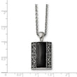 Stainless Steel Black Onyx Antiqued Rectangular Necklace