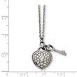 Stainless Steel CZ Heart Lock and Key Pendant Necklace