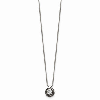 Stainless Steel CZ Antiqued Circle Necklace