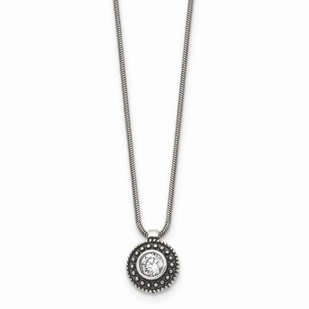 Stainless Steel CZ Antiqued Circle Necklace