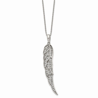 Stainless Steel Polished CZ Wing Pendant with 2in extension Necklace