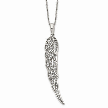 Stainless Steel Polished CZ Wing Pendant with 2in extension Necklace