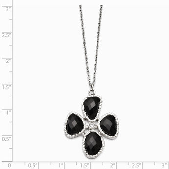 Stainless Steel CZ and Black Onyx Textured Necklace