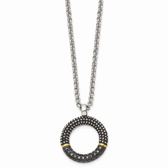 Stainless Steel Black CZ with Yellow IP-plated Antiqued Circle Necklace