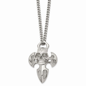 Stainless Steel Cross with Skull Necklace