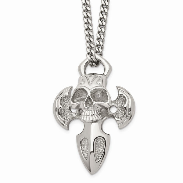 Stainless Steel Cross with Skull Necklace